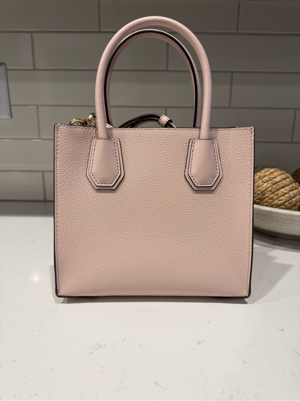 Michael Kors Blush Pink Leather Satchel with Gold MK Charm small crossbody - Picture 2 of 4